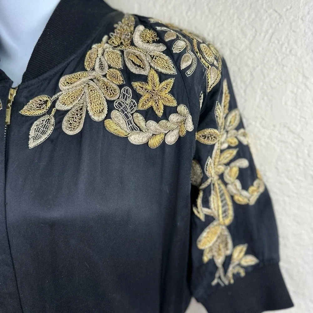 Ginebra Prive Irina Silk Jumpsuit SZ SM Black Bullion‎ Tiger Embroidery